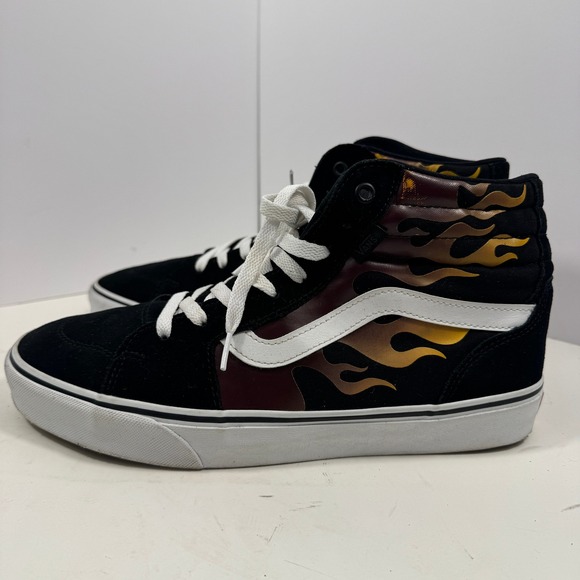 Vans Sk8-Hi Men's High Top Sneakers Black Flame Print Size 10 - Picture 2 of 11